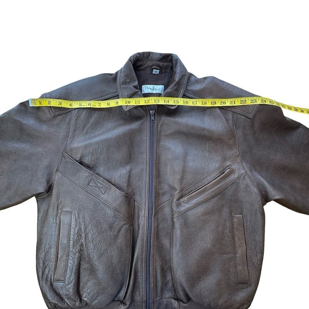 PHILIPPE MONET Vintage Brown Leather Zip Front Bomber Jacket Size 42 - Picture 12 of 16